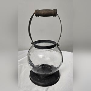 Broyhill Hammered Glass Votive Bulb Shaped Candle Holder Lantern With Handle 12"